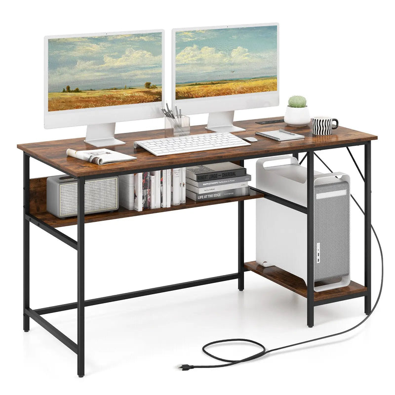 55 Inch Computer Desk with 4 Power Outlets and CPU Stand by DirectDeals