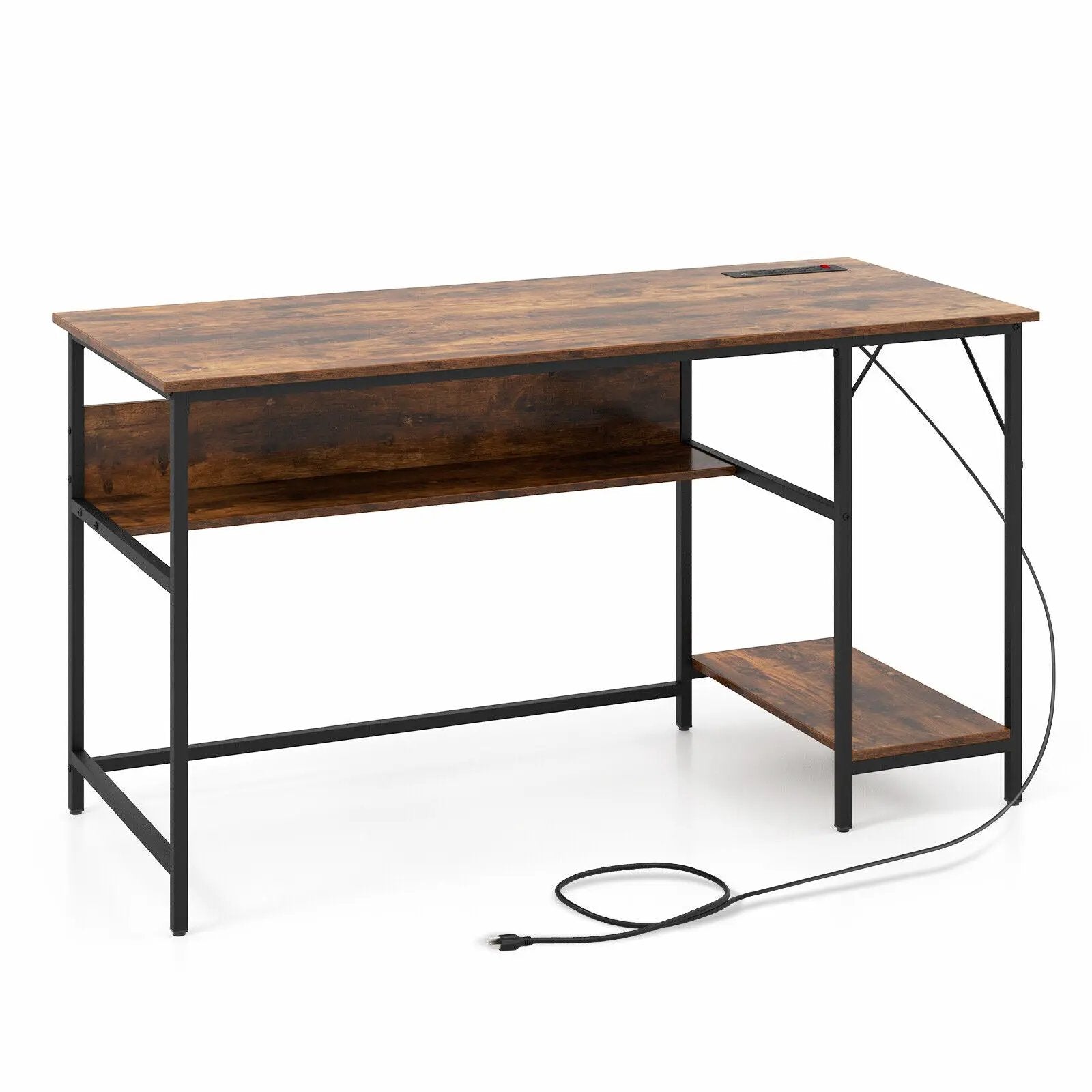 55 Inch Computer Desk with 4 Power Outlets and CPU Stand by DirectDeals
