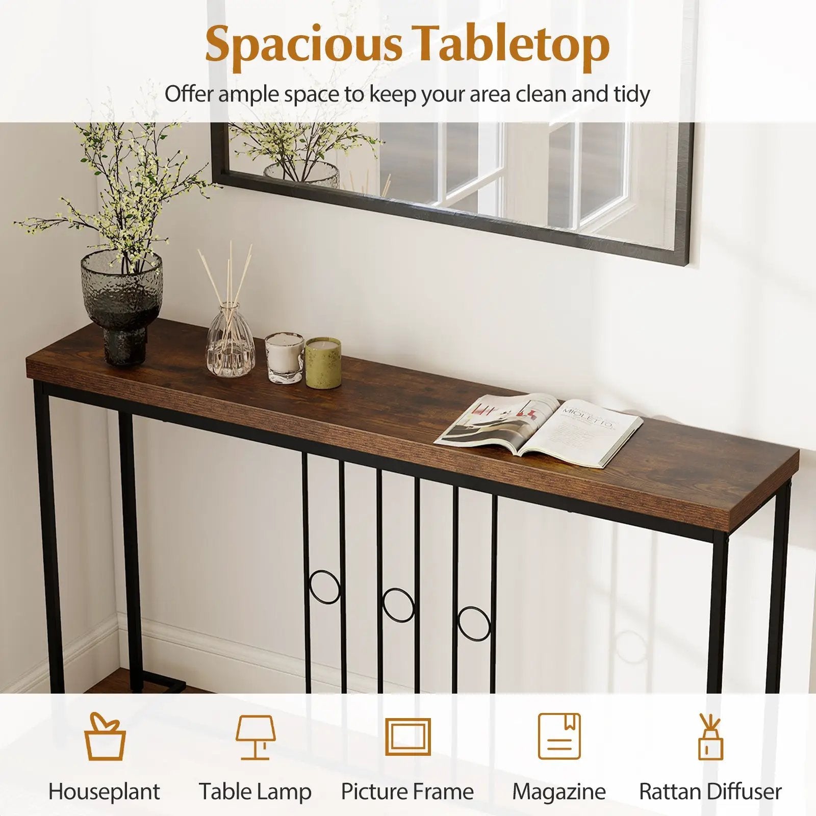 55" Industrial Console Table with H-Shaped Base-Brown by DirectDeals