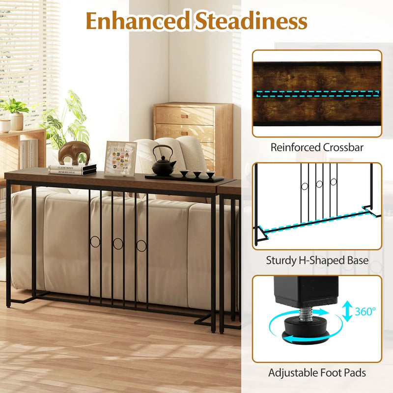 55" Industrial Console Table with H-Shaped Base-Brown by DirectDeals