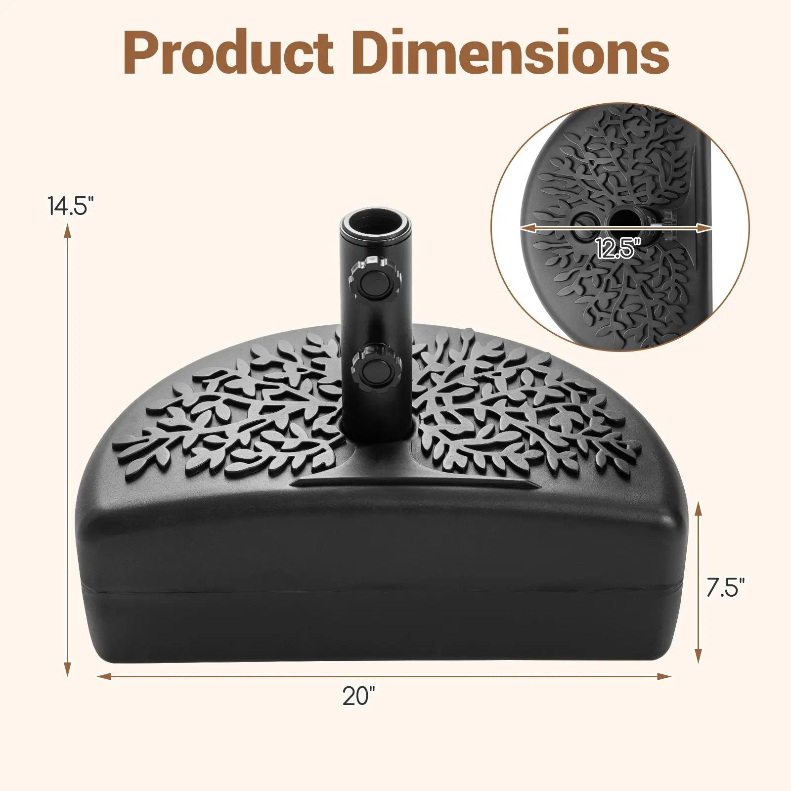 55 LBS Half Round Patio Umbrella Base for Deck Lawn Poolside-Black by DirectDeals