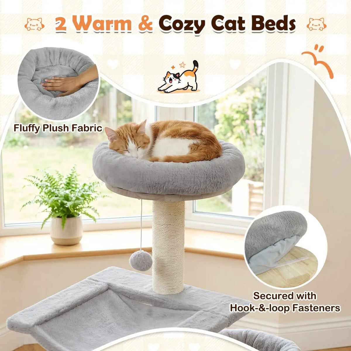 55" Solid Rubber Wood Cat Tree with Condo & Hammock by DirectDeals