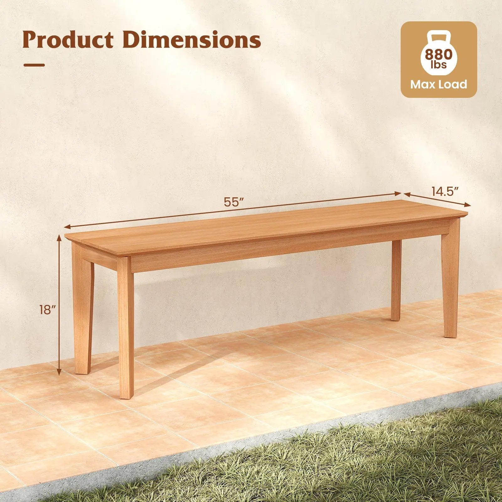 55 Inches Outdoor Teak Wood Bench with 880 LBS Weight Capacity by DirectDeals