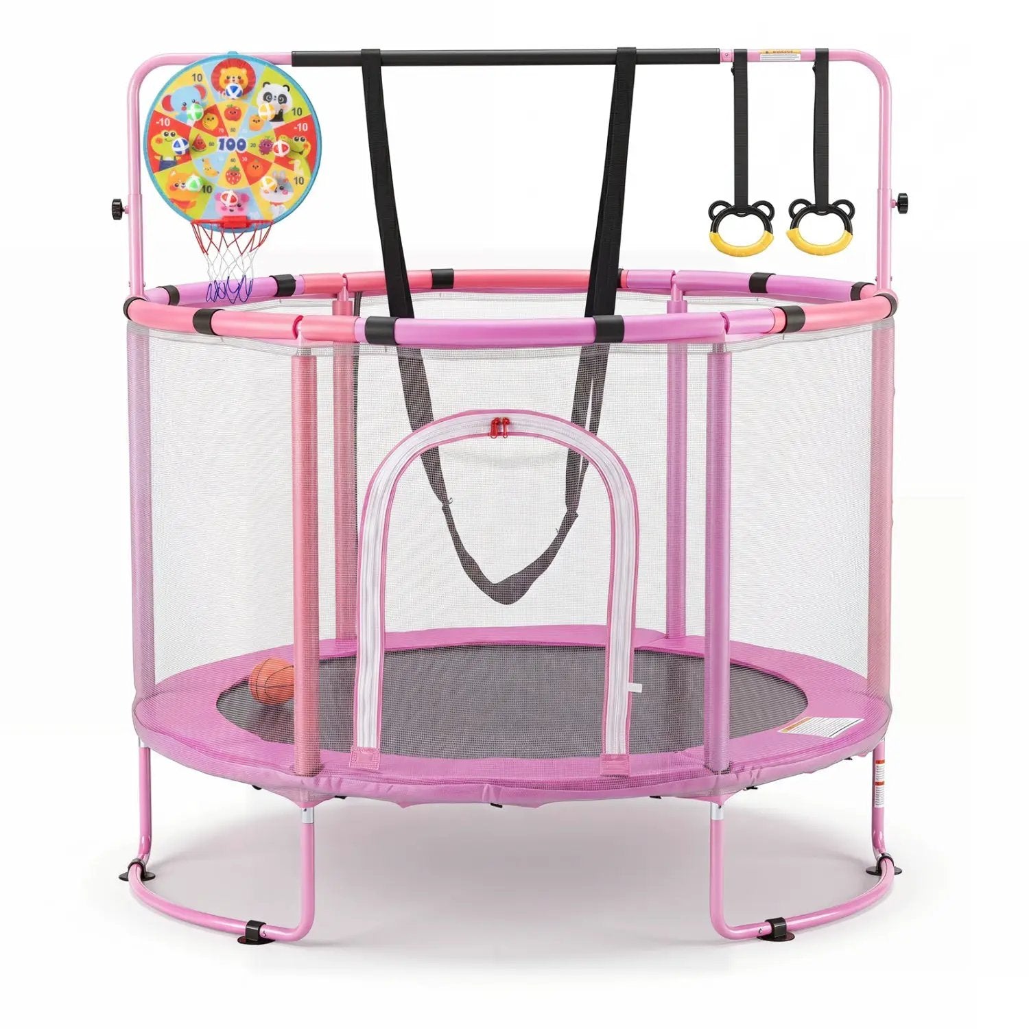 55" Kids Trampoline with Adjustable Gymnastics Bar & Hoop by DirectDeals