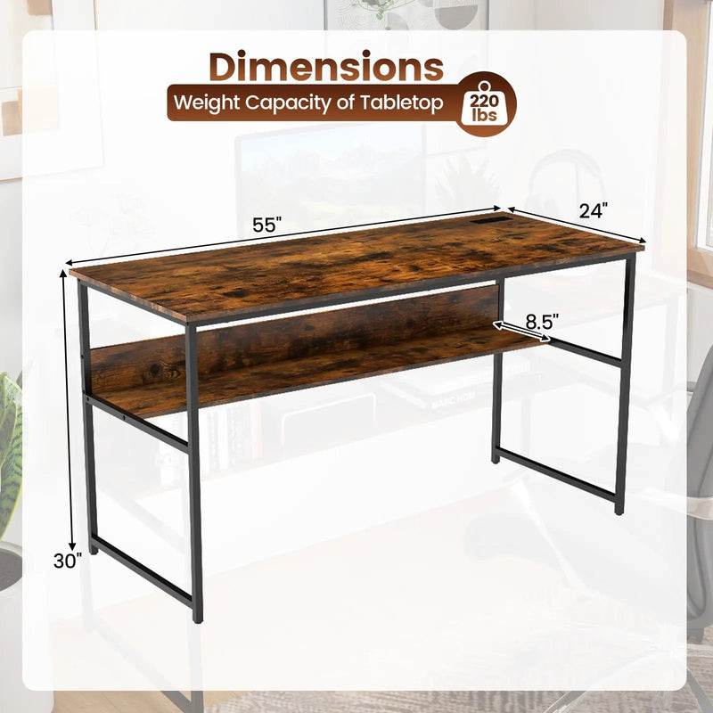 55 x 24 inch Computer Desk with Power Outlets and USB Ports by DirectDeals
