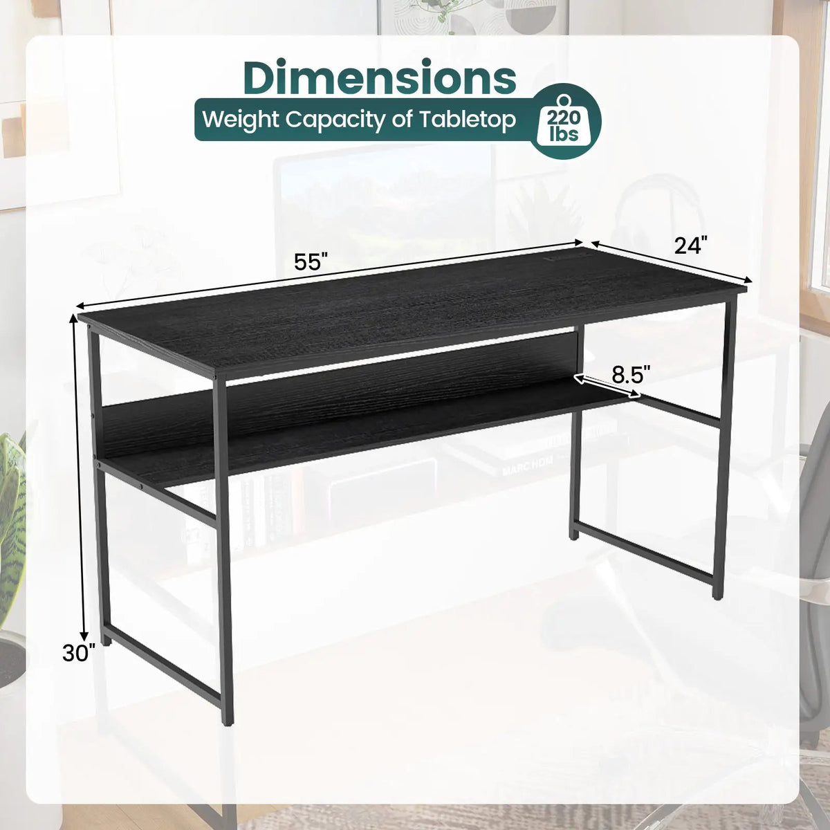 55 x 24 inch Computer Desk with Power Outlets and USB Ports by DirectDeals
