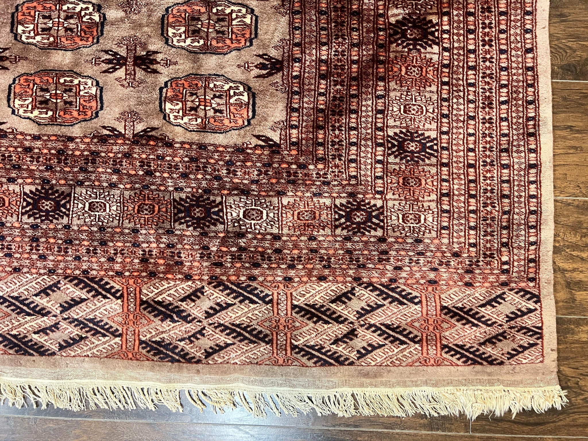 Pakistani Bokhara Turkoman Rug 7x10, Handmade Vintage Wool Carpet, Brown-Red by Jewel Rugs