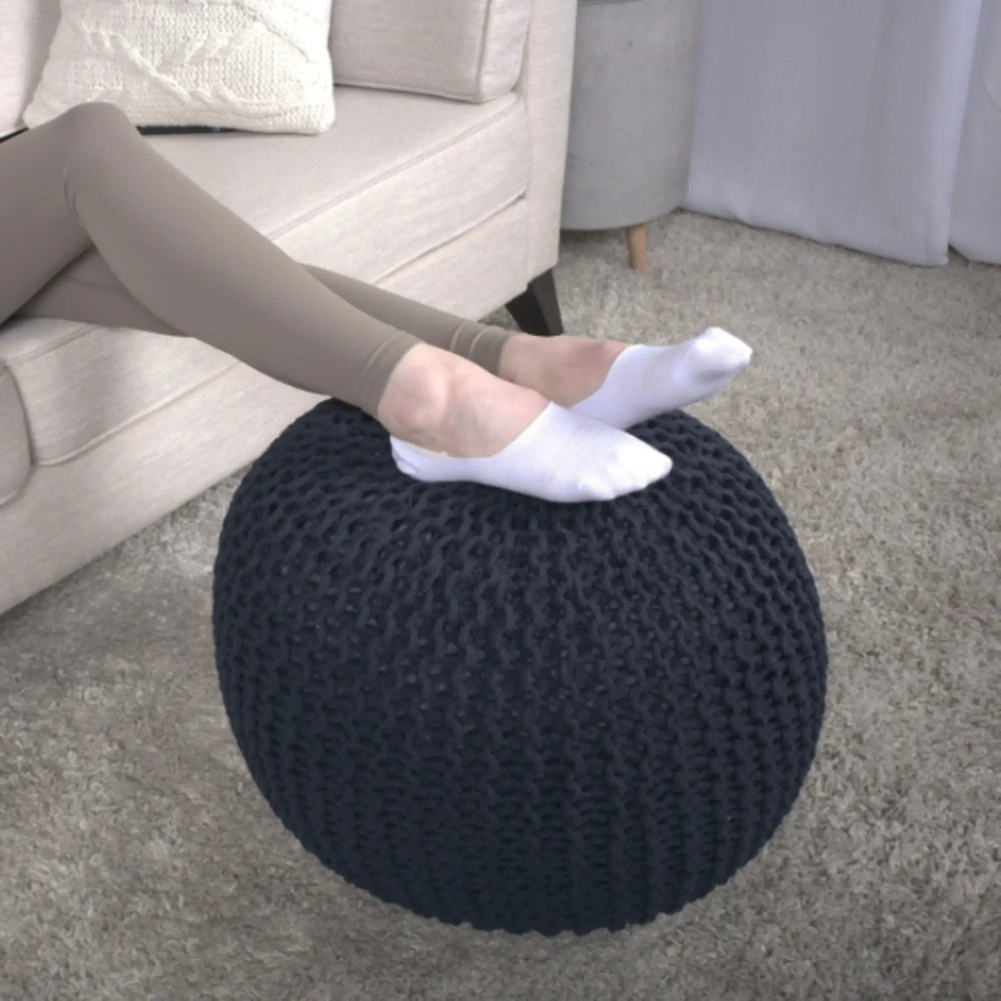 Bordeaux - Knitted Round Pouf Ottoman, Floor Cushion by Unique Piece Furniture