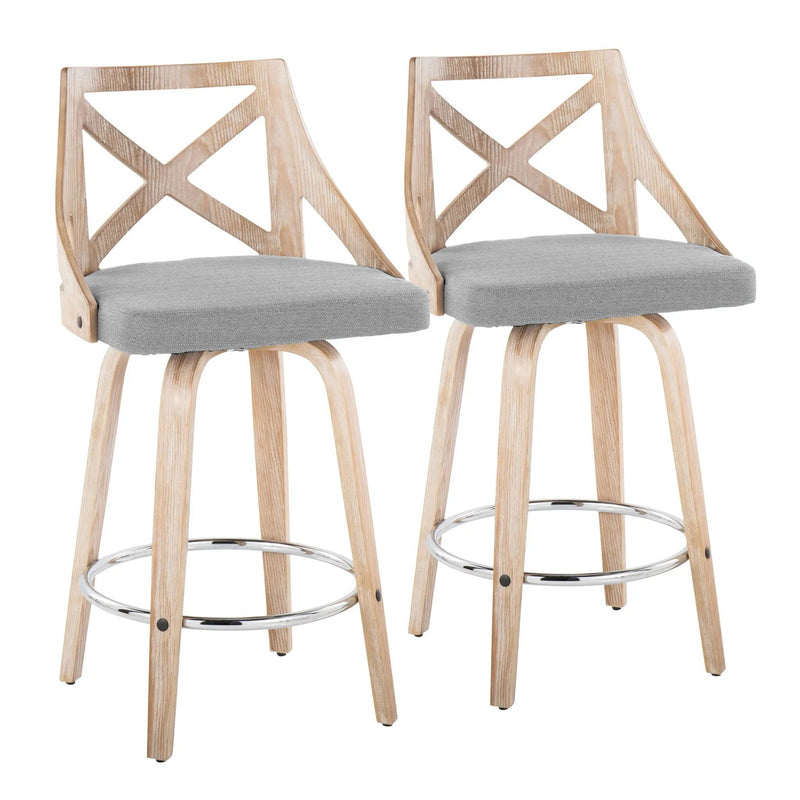 Charlotte - Farmhouse Fixed Height Counter Stool With Swivel And Round Footrest (Set of 2) by HouseOfZazla