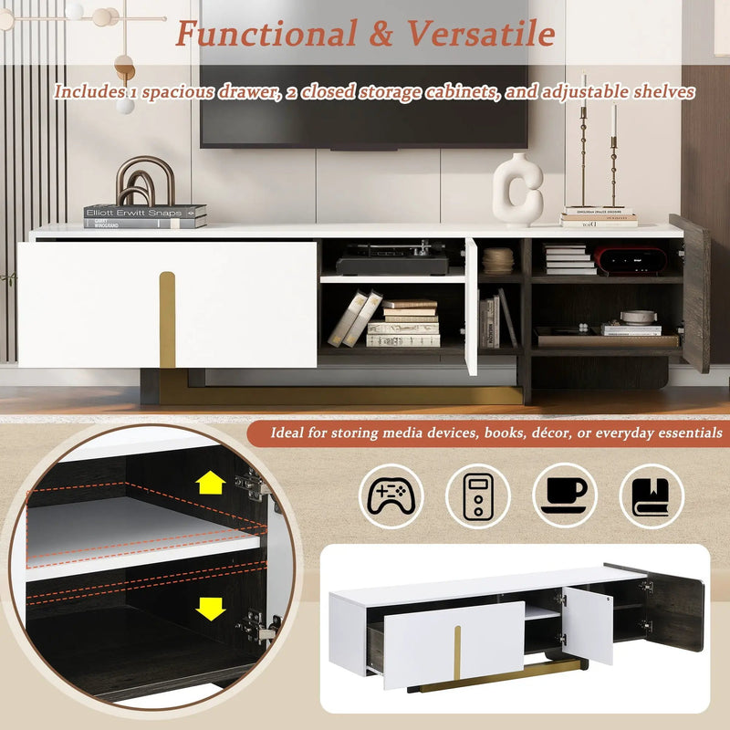 TV Stand With 1 Drawer, 2 Cabinets And Adjustable Shelves by HouseOfZazla