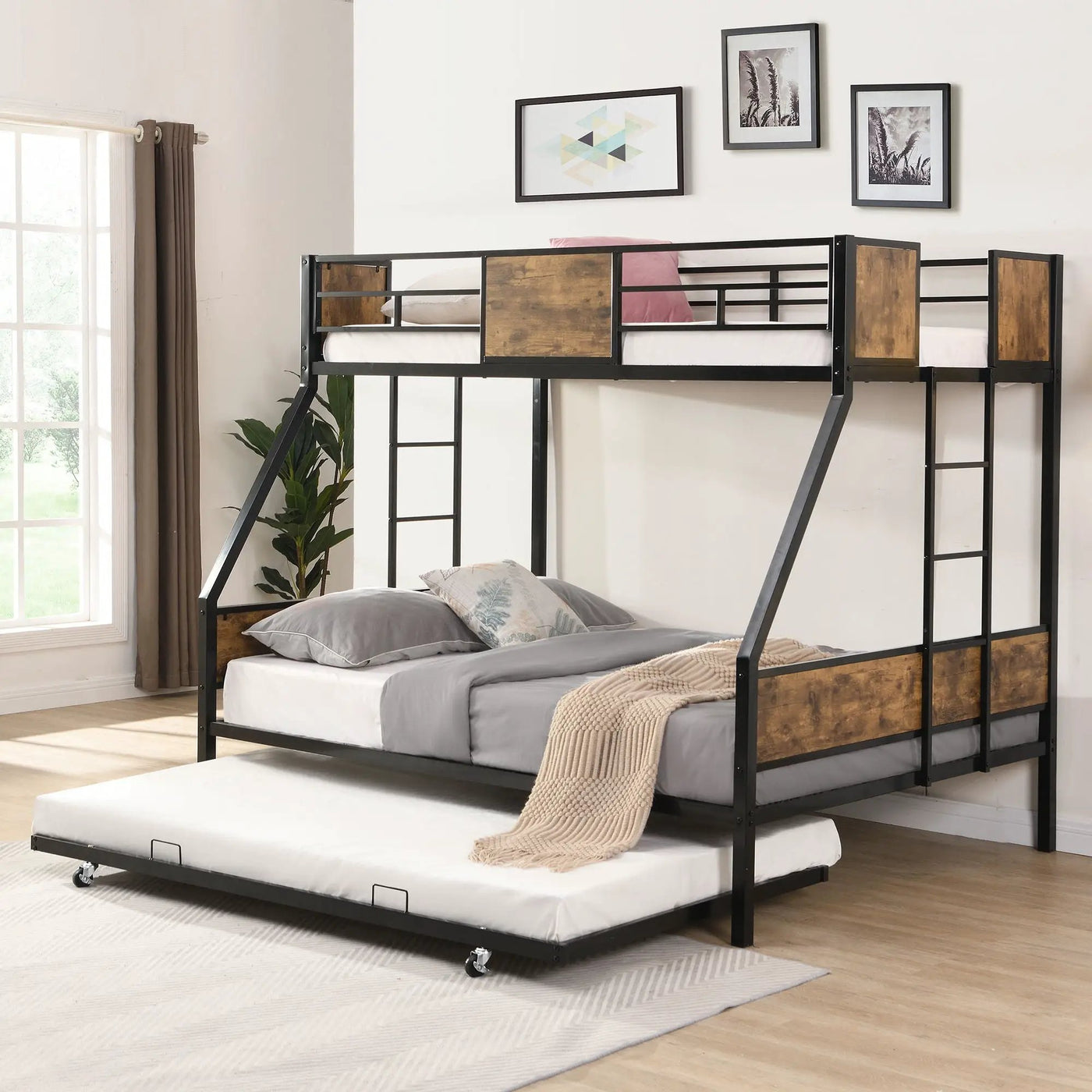 Modern Metal Bunk Bed With Side Ladders And Guardrail by HouseOfZazla
