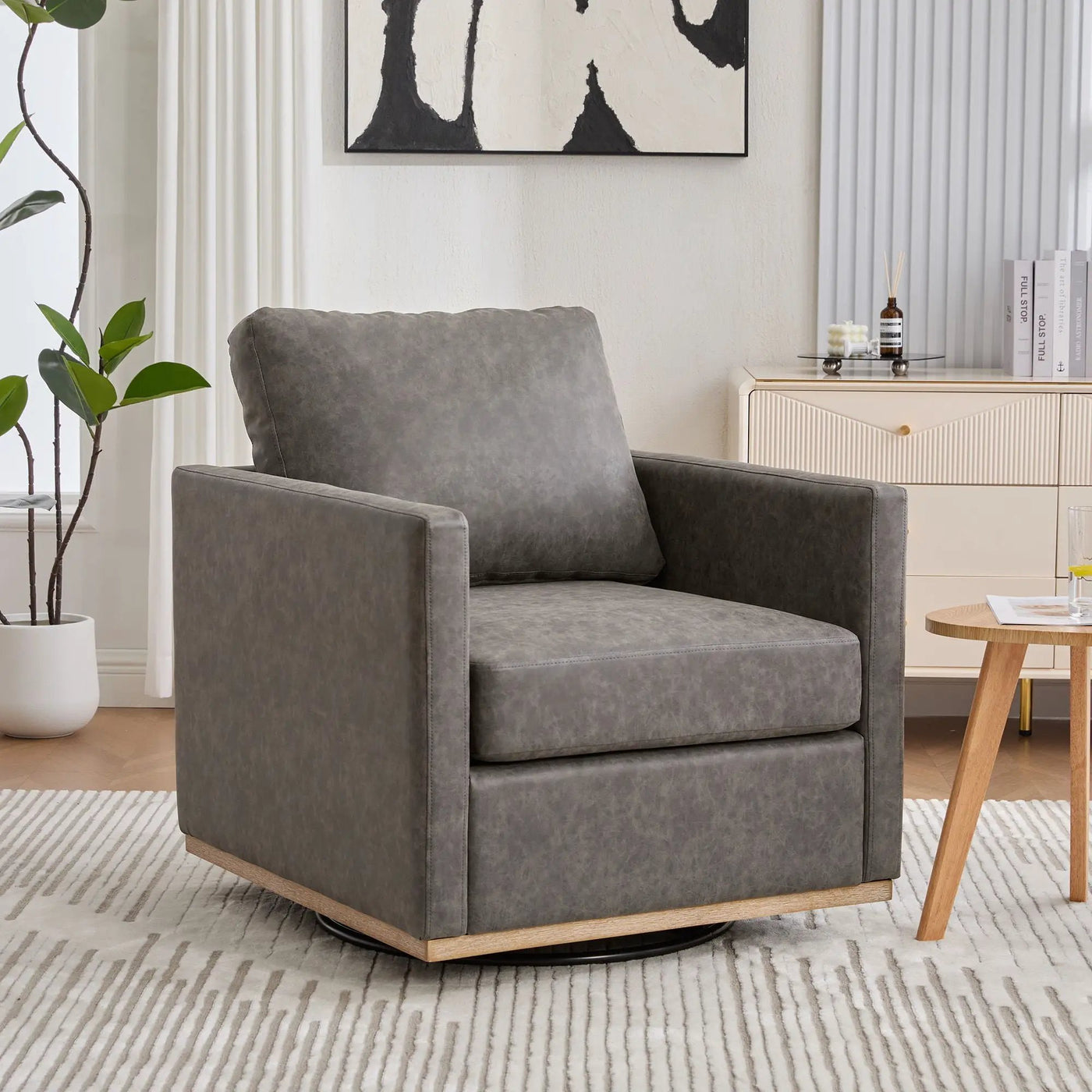Modern Upholstered Square Swivel Accent Chair With 360 Degree Rotation by HouseOfZazla