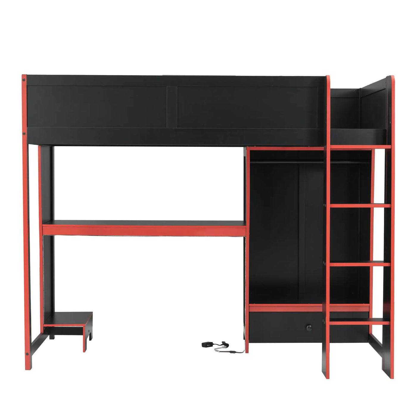 Gaming Loft Bed With Built In Desk, Wardrobe, LED Lighting And Drawer by HouseOfZazla