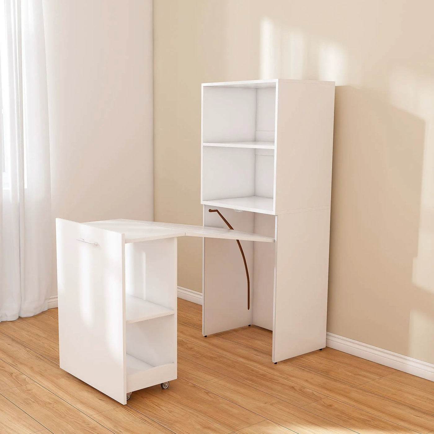 Stretchable Office Desk With Storage Shelves And Mobile Wheels by HouseOfZazla