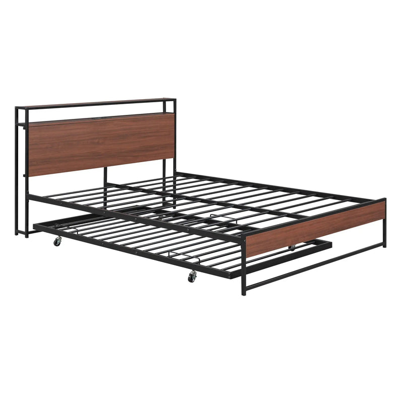 Platform Bed Frame With Trundle, USB Ports And Slat Support, No Box Spring Needed by HouseOfZazla