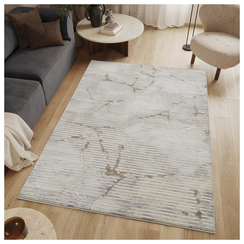 Geometrix - 5'3" X 7'3" Area Rug With Geometric, 3D Effect - Ivory / Gray by HouseOfZazla
