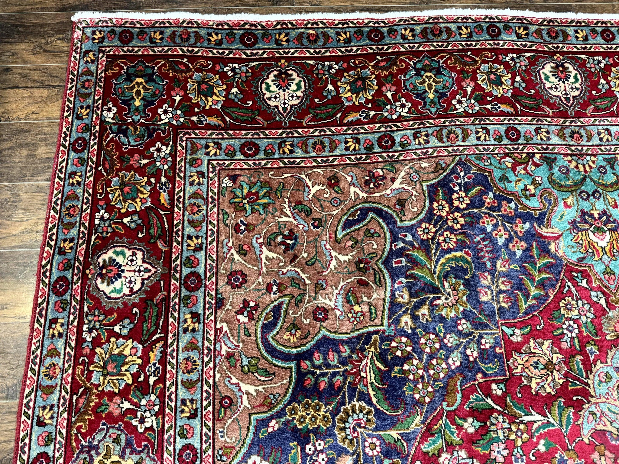 Wonderful Persian Tabriz Rug 10x14, Antique Persian Carpet, Handmade Wool Rug, Floral Medallion, Red Navy Blue, Colorful, Large Persian Area Rug by Jewel Rugs
