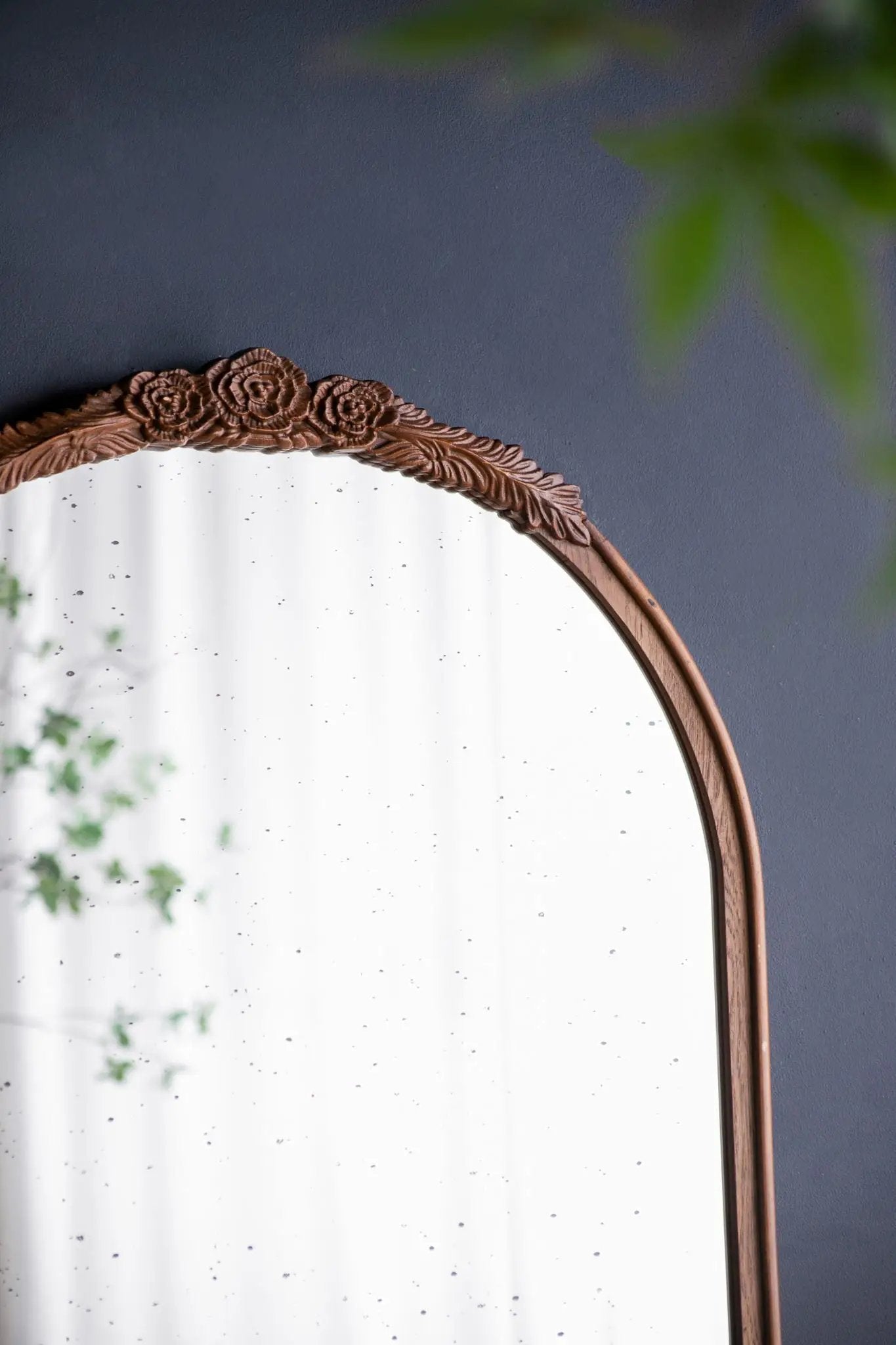 Hand Carved Rose Antique Mirror Frame, Large Arch Mirror Wall Decor For Living Room, Bathroom, Entryway - Brown by HouseOfZazla