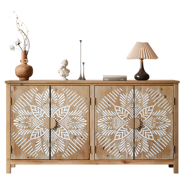 60" Wood Accent Cabinet with 4 Doors Brown and Antique White