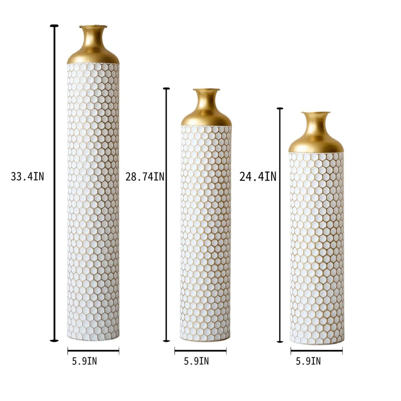 3 Piece Set Gorgeous Home Decoration Large Glazed Floor Vase Decoration Home Droplet Shaped - Gold / White by Unique Piece Furniture
