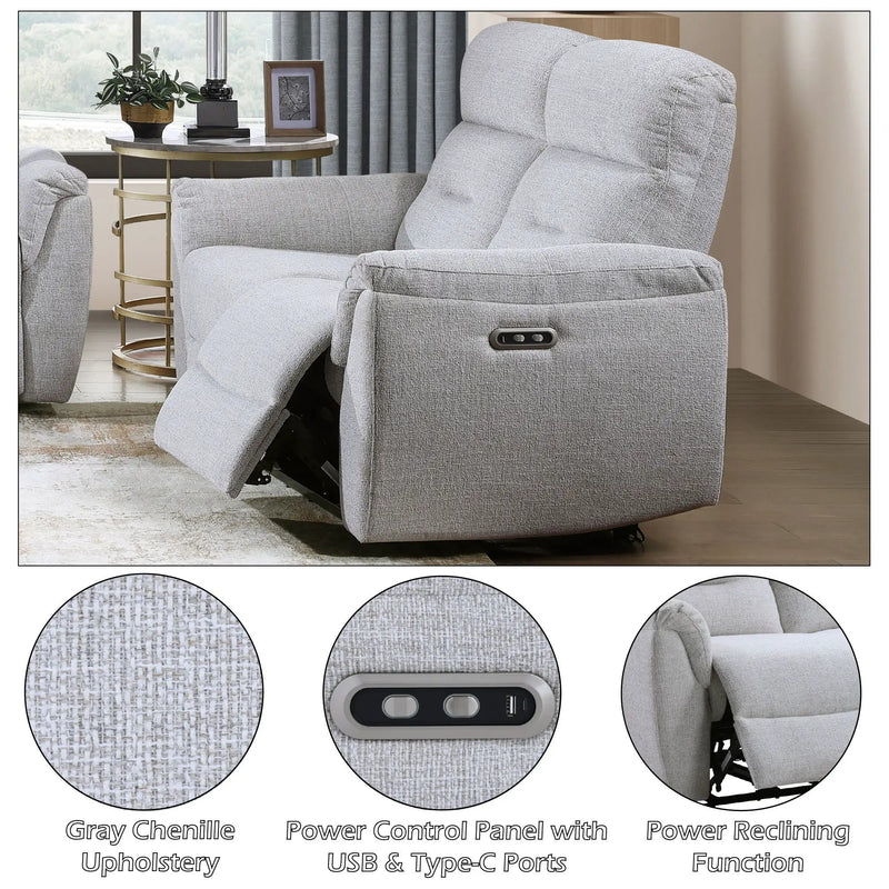 Eastre - Power Motion Loveseat With USB Port - Gray by HouseOfZazla