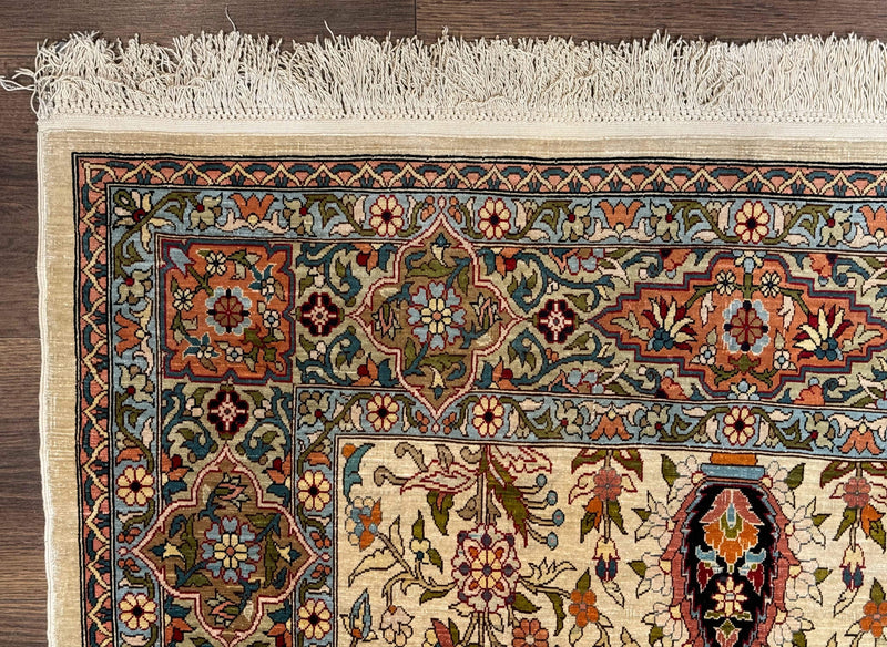 Rare Turkish Hereke Silk Rug 3x5, Tree of Life Persian Vase Design, Very Fine 440 KPSI, Signed by Jewel Rugs