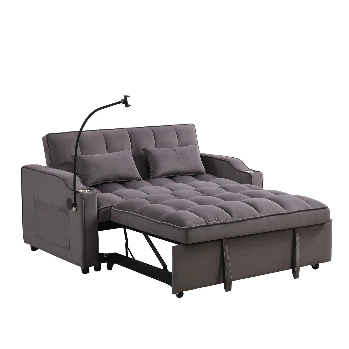 Modern Loveseat Futon Sofa With Pullout Bed, Adjustable Reclining Backrest, Toss Pillows by HouseOfZazla