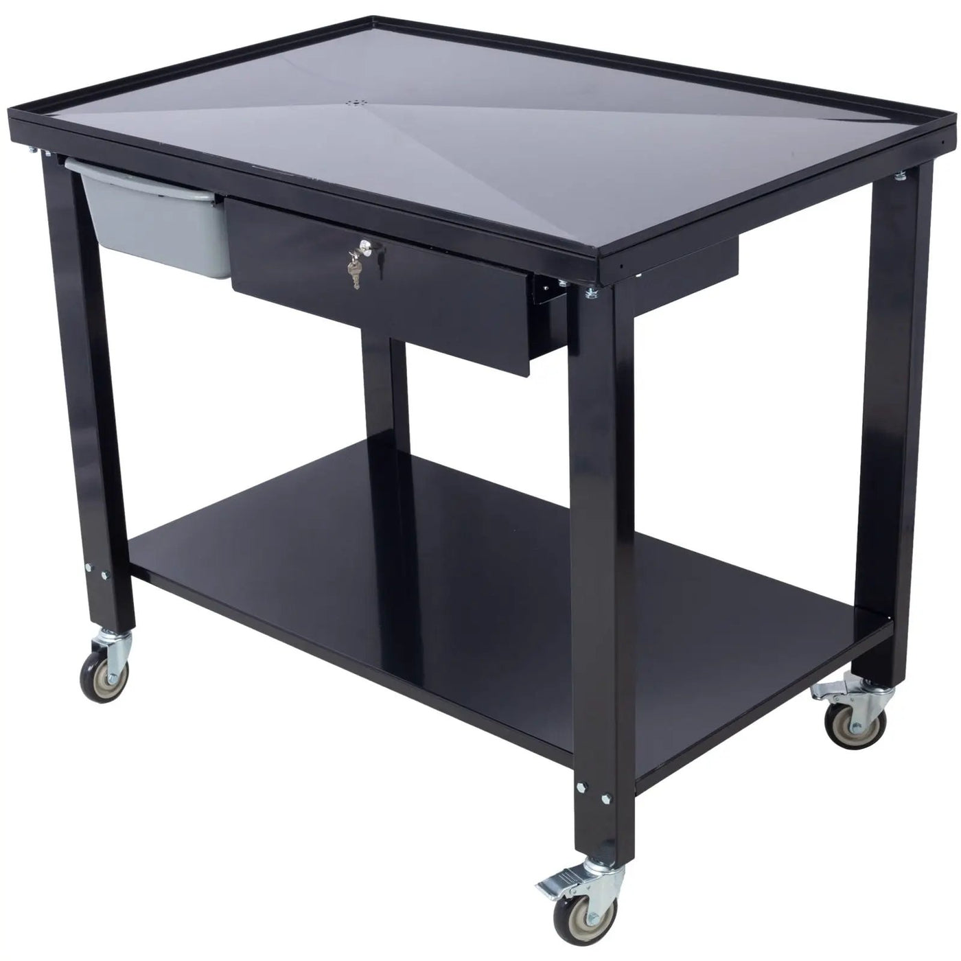 Transmission Teardown Work Station 1 / 2 Ton Capacity Sloping Drain Table Locking Drawer Removable Drain Basin Full-Width Lower Shelf Four 4" Caster Wheels by HouseOfZazla
