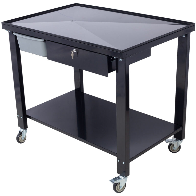 Transmission Teardown Work Station 1 / 2 Ton Capacity Sloping Drain Table Locking Drawer Removable Drain Basin Full-Width Lower Shelf Four 4" Caster Wheels by HouseOfZazla