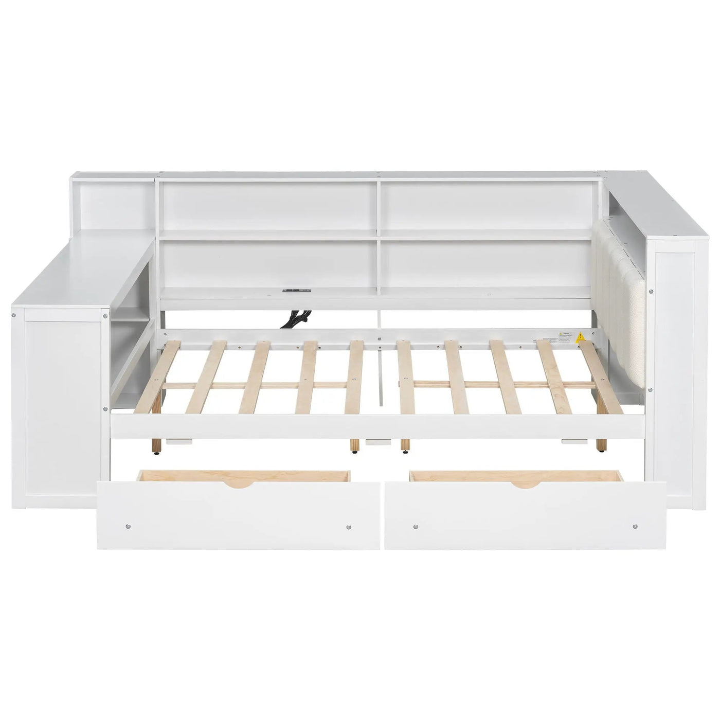 Platform Bed With Storage Shelves, Drawers, Charging Station, LED, Desk by HouseOfZazla