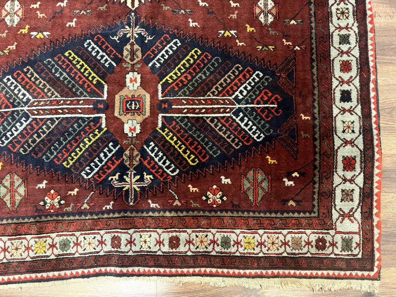 Antique Persian Tribal Rug 5 x 7.8, Triple Medallions, Red, Persian Afshar Rug by Jewel Rugs