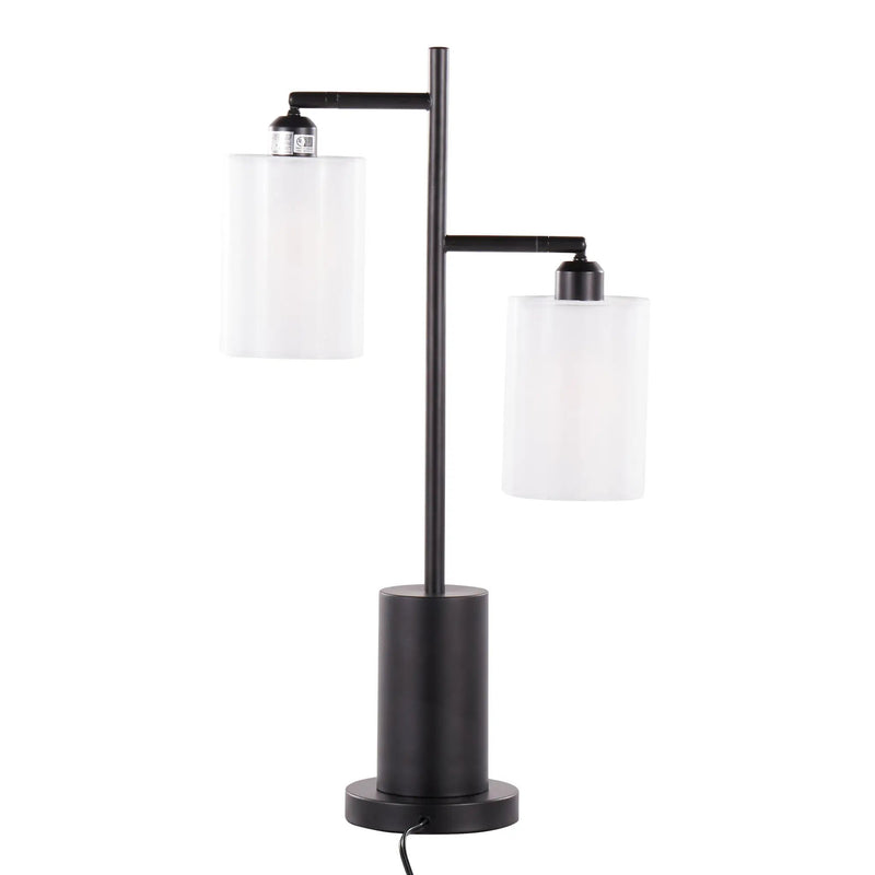 Cannes Contemporary Table Lamp in Black Metal with White Shades by HouseOfZazla