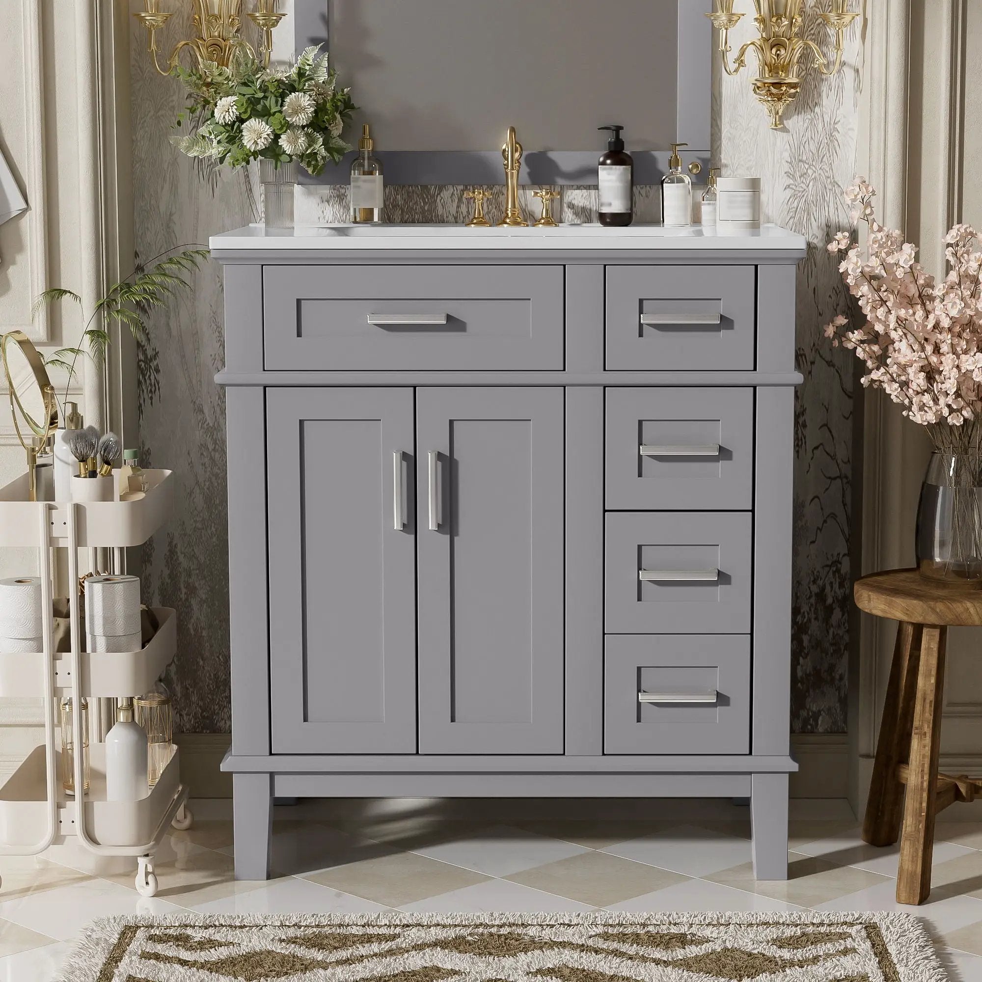 Modern Bathroom Vanity With Sink, Storage Cabinet, Soft Close Doors, Deep & Standard Drawers by Unique Piece Furniture