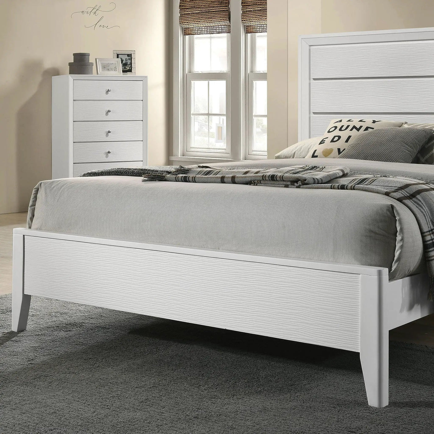 3 Piece Contemporary Bed Set With Wave Texture Panels And Angled Legs by Unique Piece Furniture