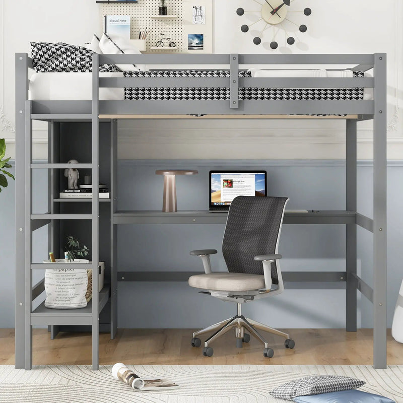 Loft Bed With Built In Desk And Multifunction Shelves by Unique Piece Furniture