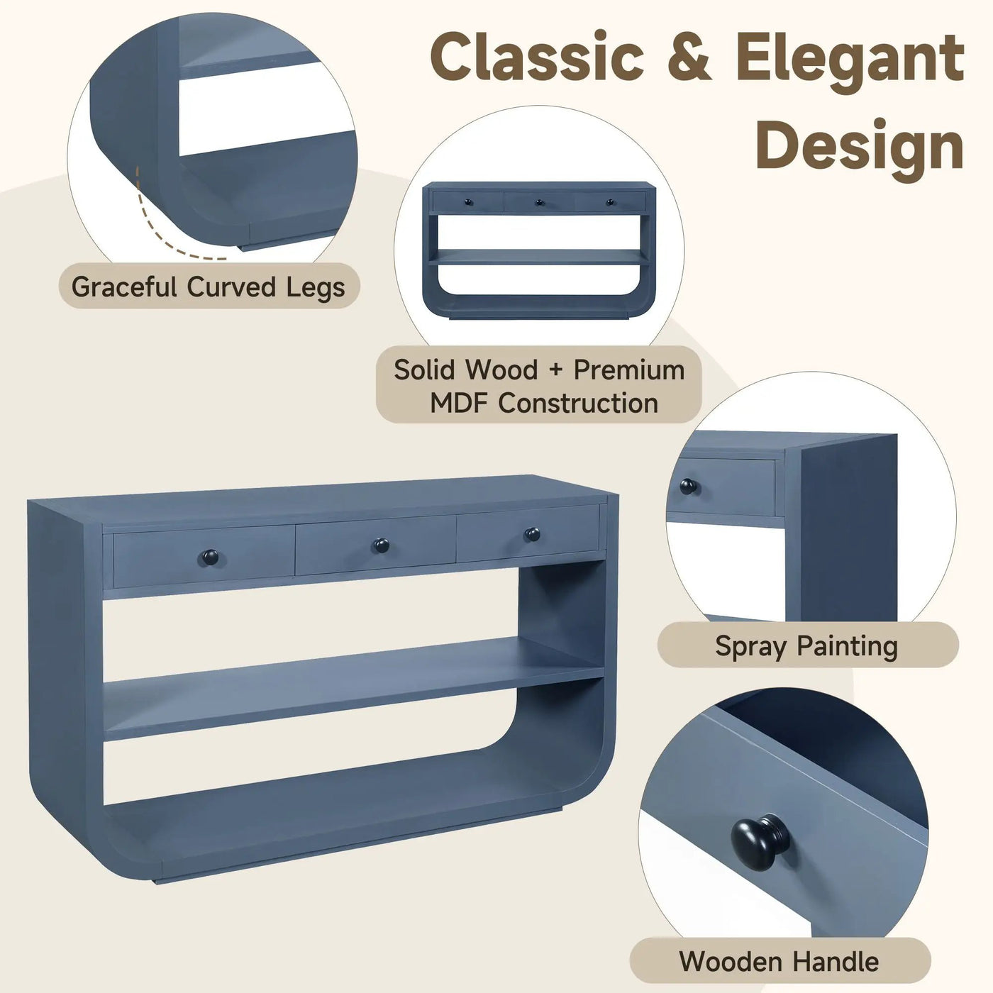 Console Table With 3 Soft Close Drawers & 2 Open Shelves by HouseOfZazla