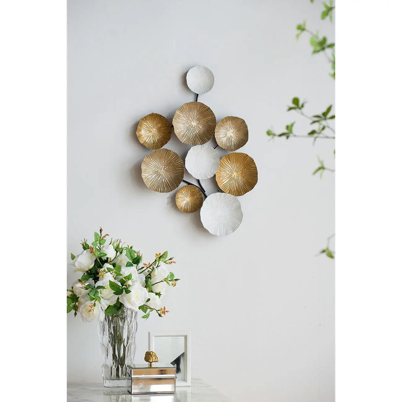Contemporary Metal Wall Decor Accent - Golden / White by Unique Piece Furniture