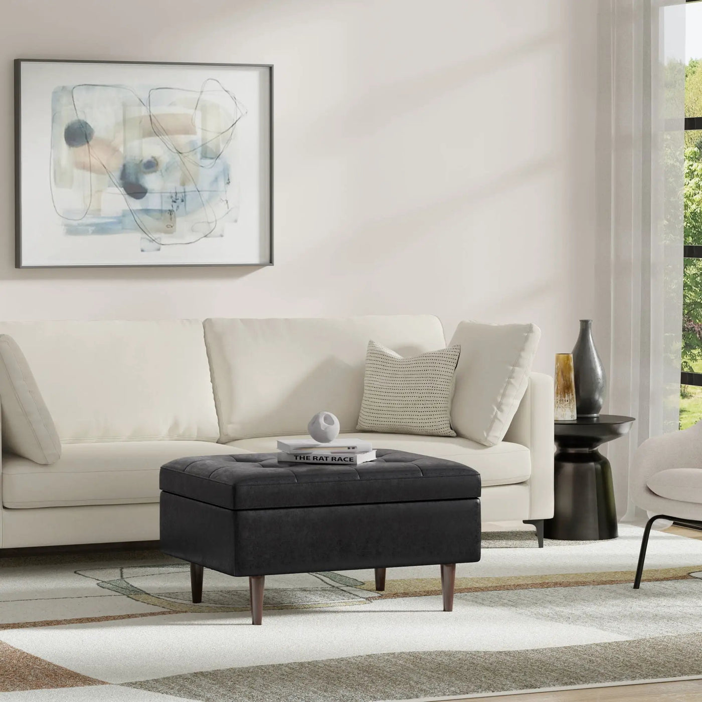 Shay - Large Square Coffee Table Storage Ottoman Mid-Century Style by HouseOfZazla