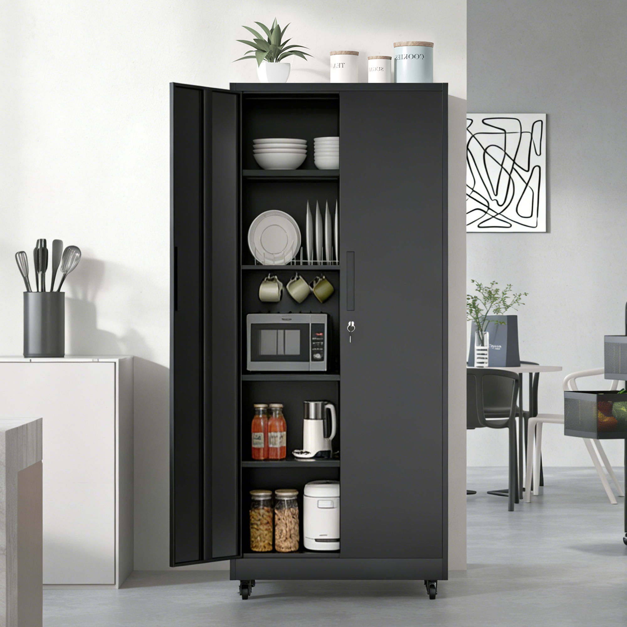 Heavy Duty Rolling Cabinet With Lock, Garage Storage Cabinet, 4 Adjustable Shelves For Tool Organization by HouseOfZazla