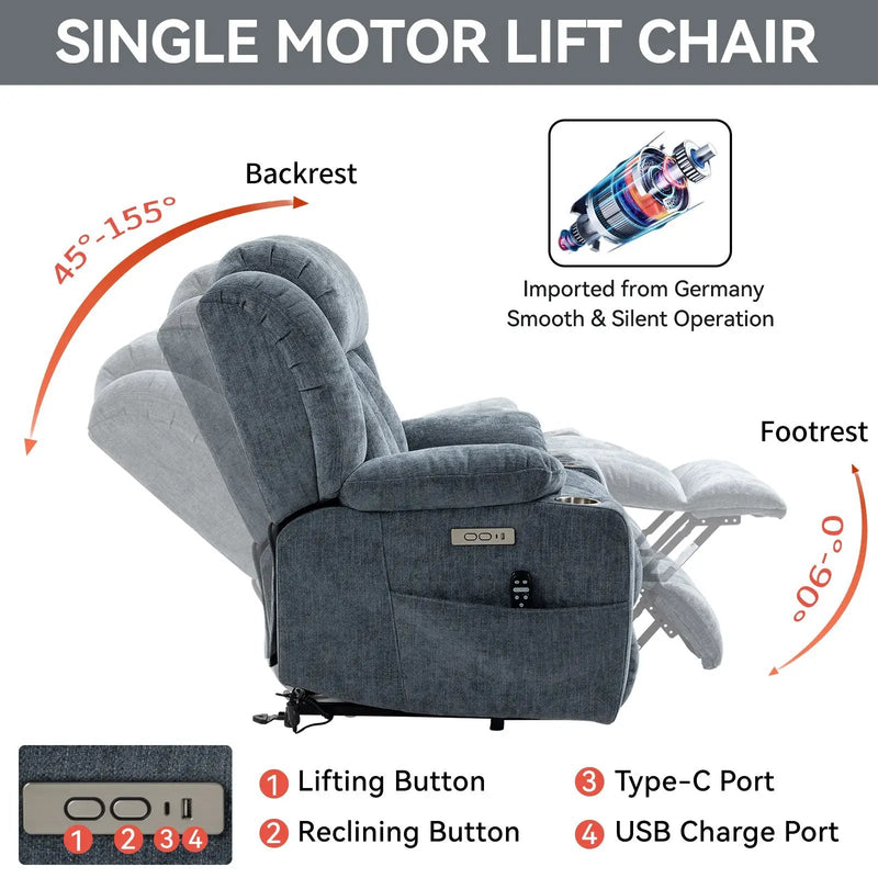 Chenille Power Lift Recliner Chair with Massage & Heating by HouseOfZazla