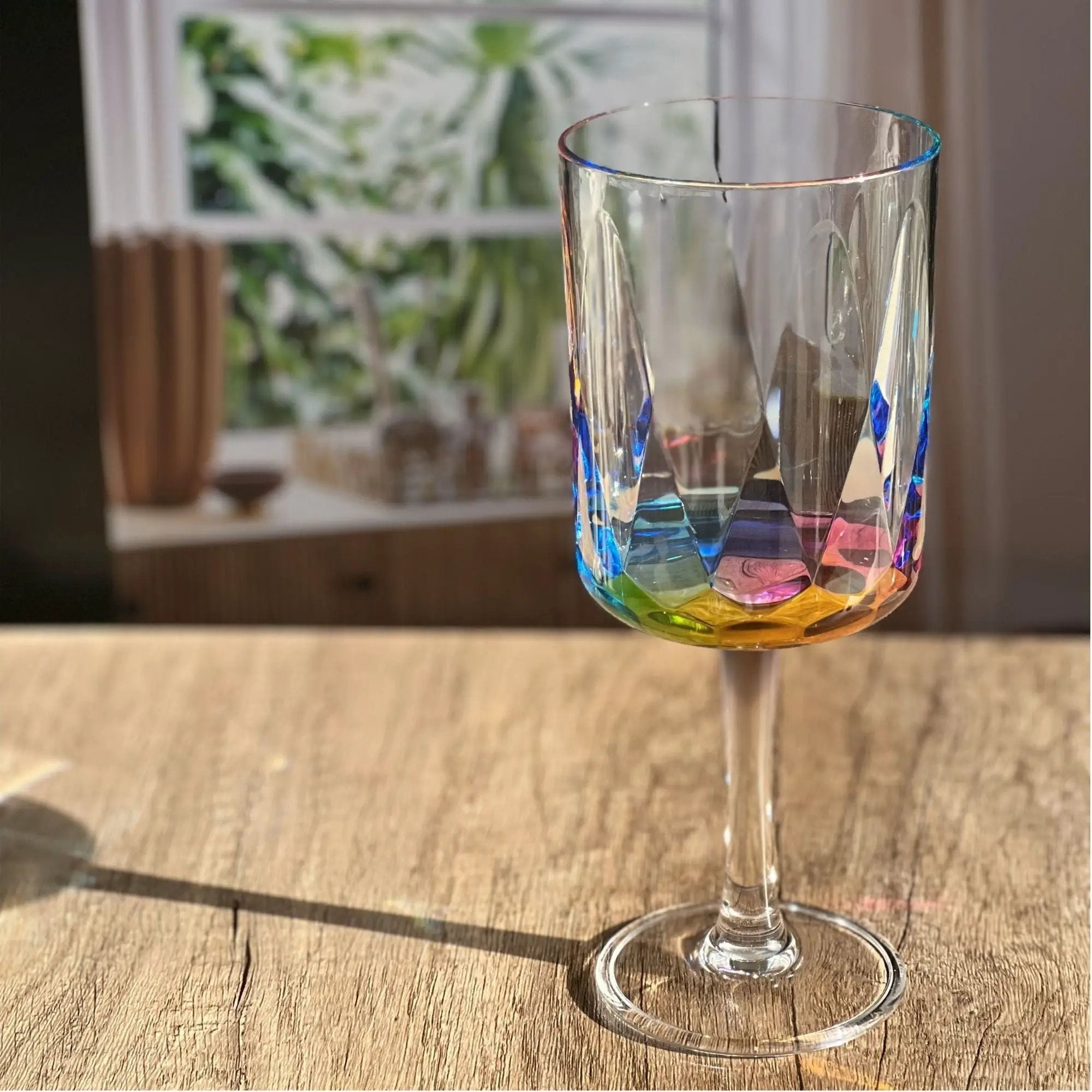 Leadingware Rainbow Diamond Plastic Wine Glasses (Set of 4), Unbreakable Bpa Free Acrylic, 16Oz - Clear by HouseOfZazla