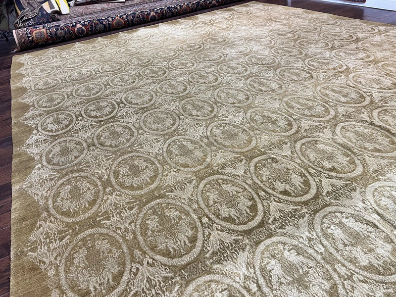 Tibetan Rug 12x15, Wool Hand Knotted Carpet, Odegard Rug, Birds, Olive Green, 12 x 15 Oversized Handmade Contemporary Area Rug, Extra Large by Jewel Rugs