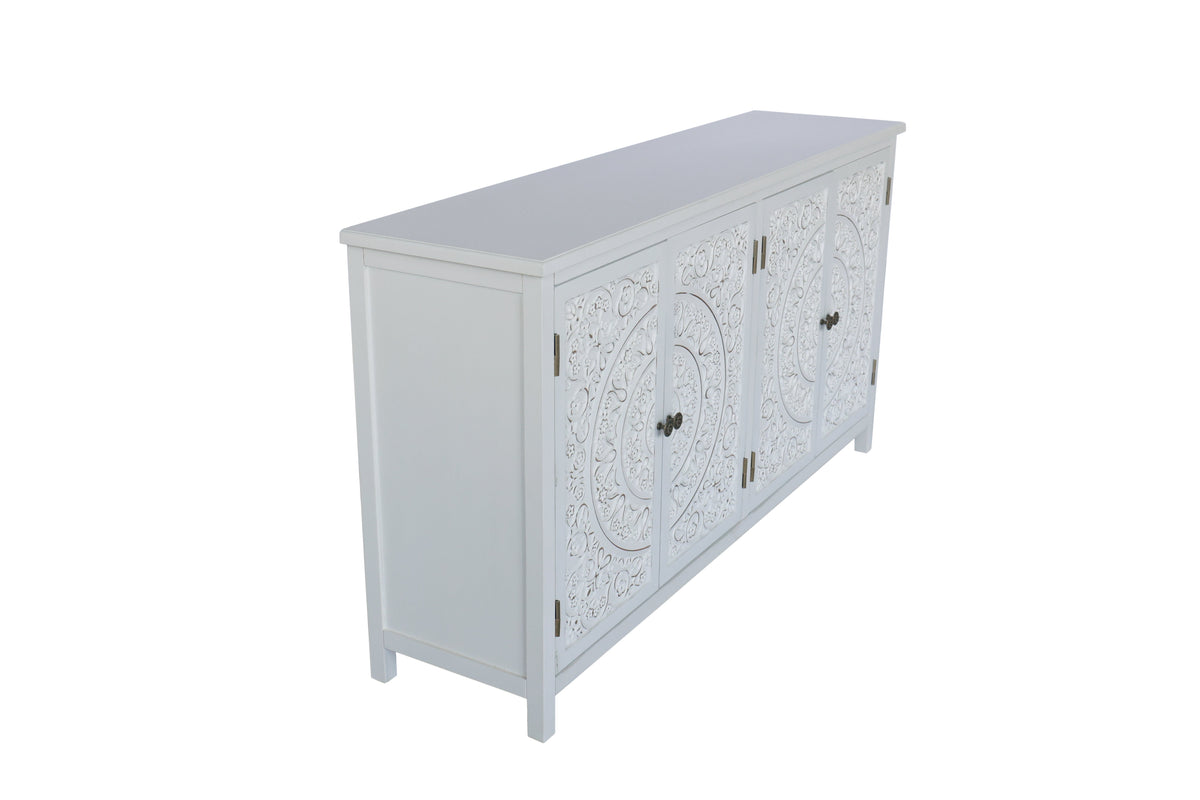 60" White Accent Cabinet with 4 Doors - Rustic Wood Sideboard for Home Organization, photo 8 of 10