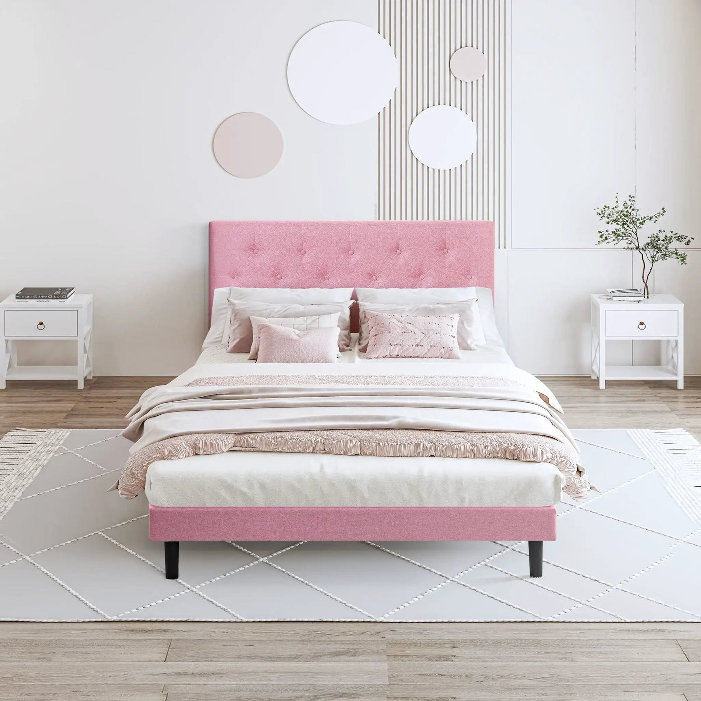 Modern Upholstered Platform Bed Frame With Button Tufted Fabric Headboard by HouseOfZazla
