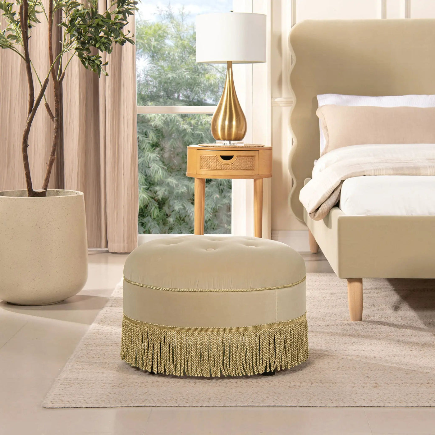 Yolanda - Round Upholstered Accent Ottoman by HouseOfZazla