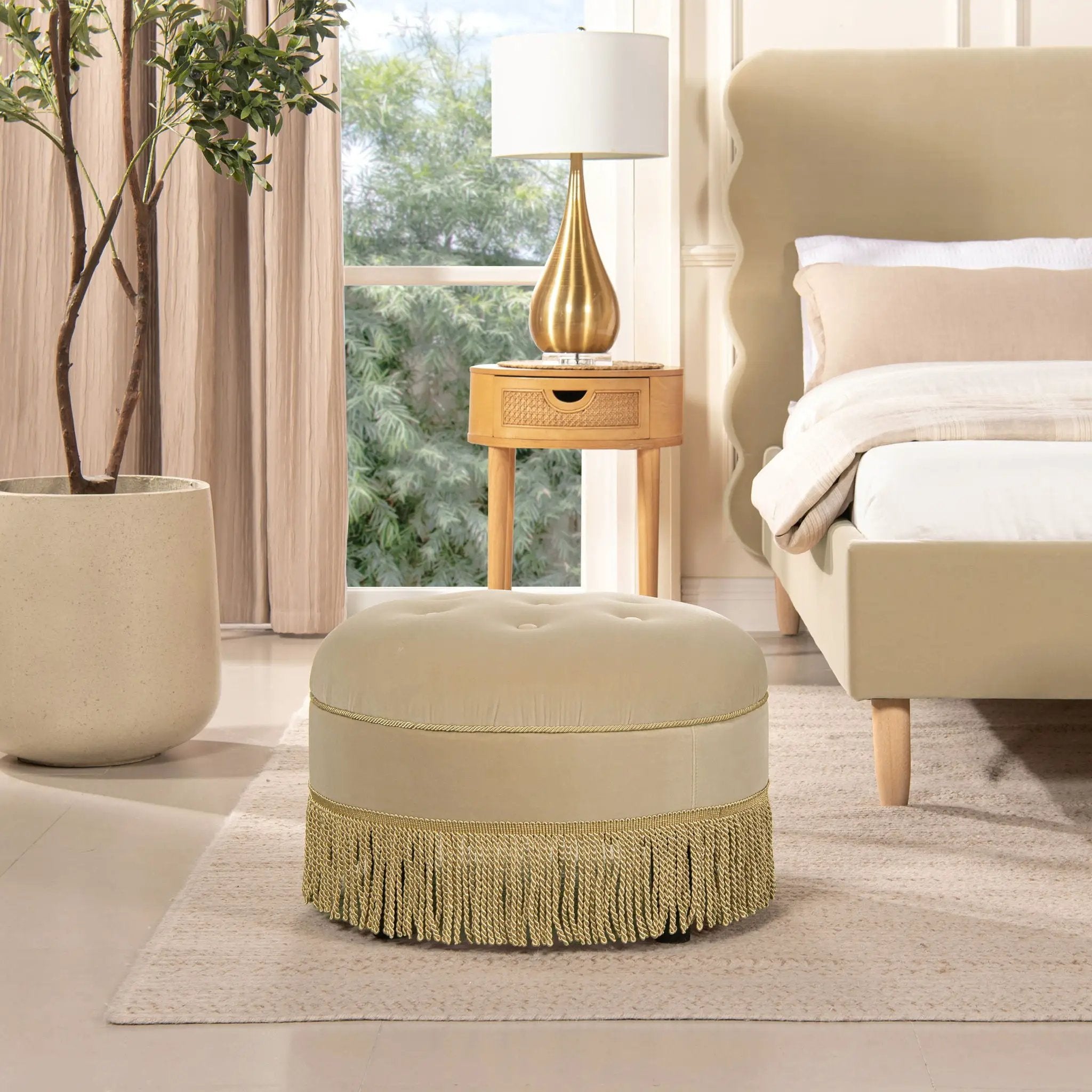 Yolanda - Round Upholstered Accent Ottoman by HouseOfZazla