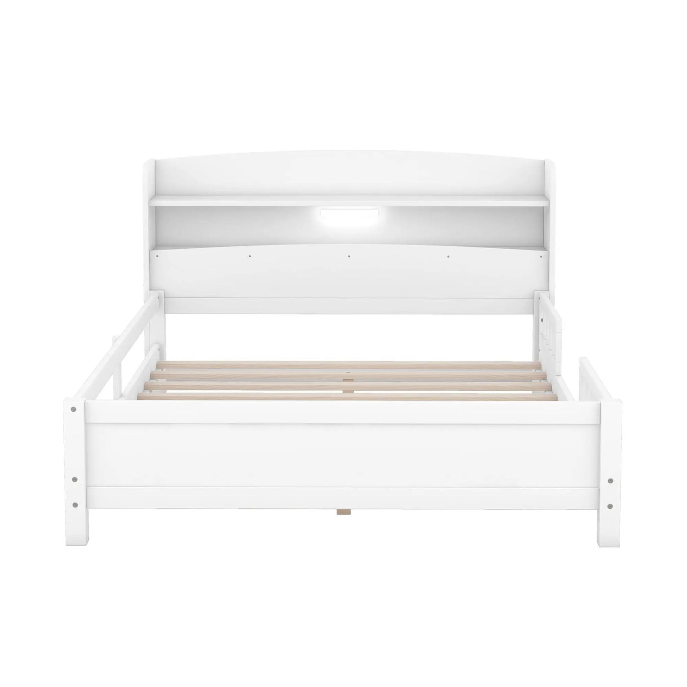 Wood Platform Bed With Built In LED Light, Storage Headboard And Guardrail by HouseOfZazla