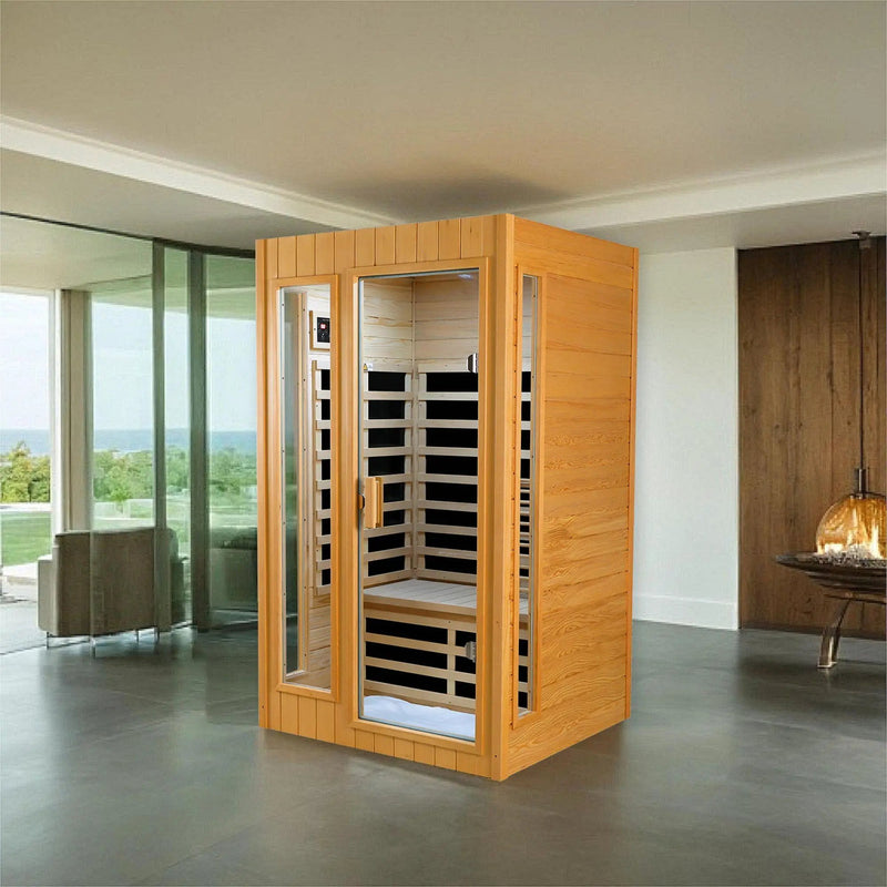 Hemlock Two-person far infrared roof embedded indoor sauna room by HouseOfZazla