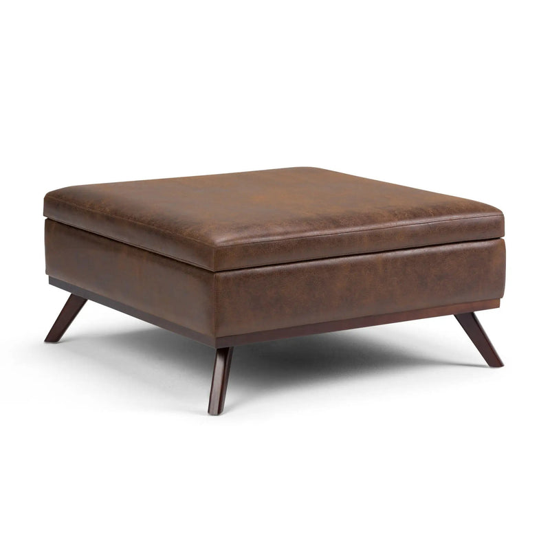 Owen - Square Coffee Table Storage Ottoman - Distressed Chestnut Brown by HouseOfZazla