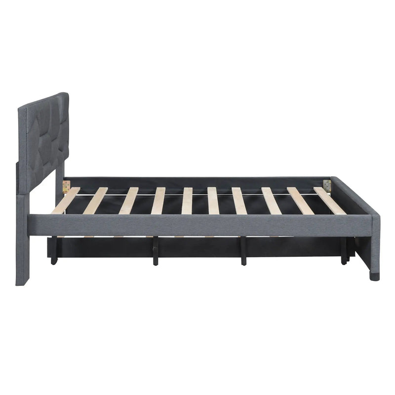 Upholstered Platform Bed With Brick Pattern Headboard And Twin Long Size Trundle by HouseOfZazla